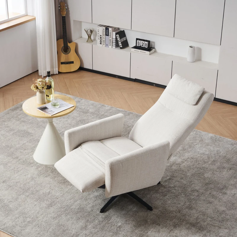 Fauteuil relax confortable avec fonction d'inclinaison, avec socle pivotant et dossier réglable, 67x80,5x110 cm, Beige
