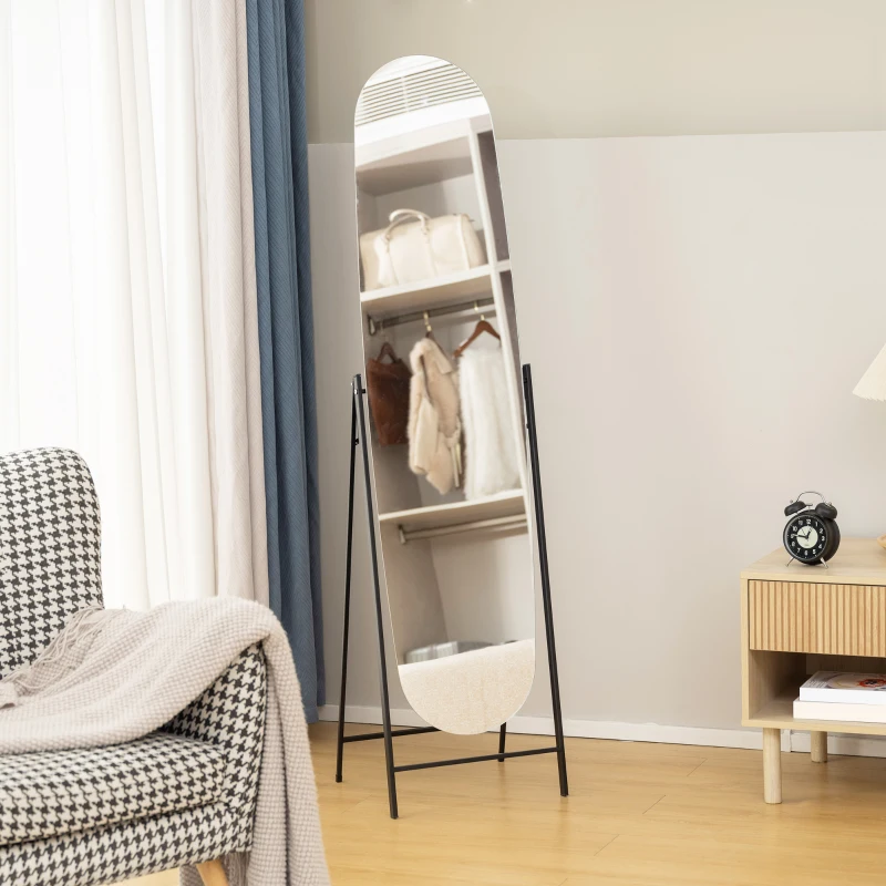 HOMCOM Specchio da Terra a Corpo Intero Senza Cornice, con Supporto in Metallo, 160x40 cm, Nero