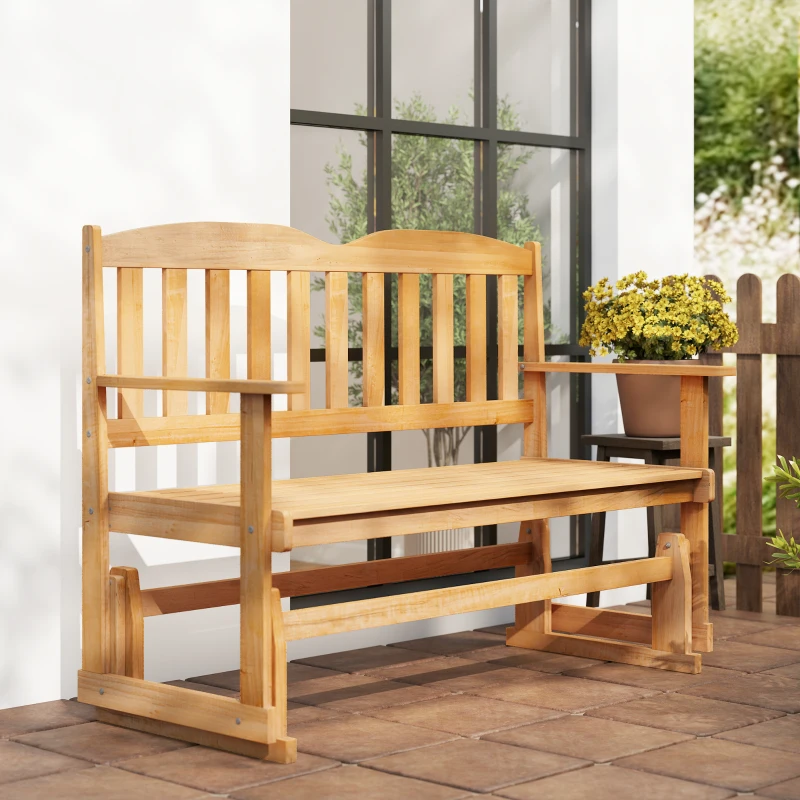 Outsunny Panchina da Giardino a Dondolo da 2 Posti con Braccioli in Legno di Abete, 132x51x95.5cm, Colore Legno