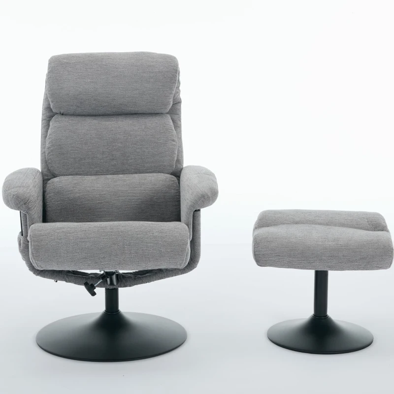 Fotoliu de relaxare cu funcție de înclinare și masaj în 5 puncte, fotoliu TV cu funcție de încălzire electrică și taburet, rotativ 360°, material chenille, 75,5x77x100 cm, Gri