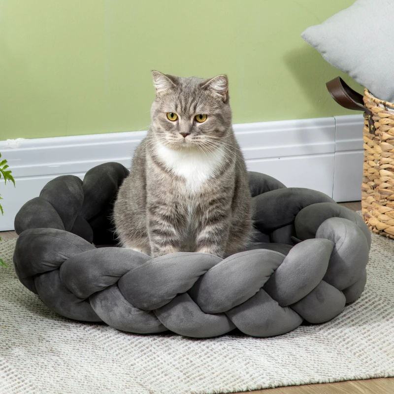 PawHut Letto per Cani e Gatti da Interni Imbottito e Lavabile con Cuscino Separato, Ø55x14cm, Grigio