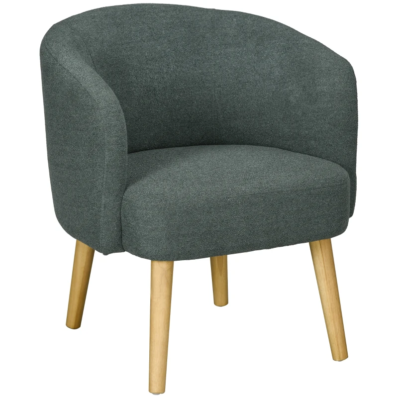 HOMCOM Poltrona Moderna a Botte in Tessuto Teddy con Imbottitura e Gambe in Legno, Verde Scuro