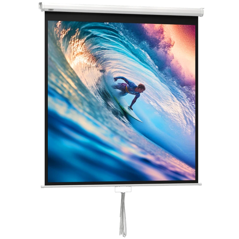 HOMCOM Tela de Projeção Manual de 85 Polegadas Tela de Projeção Portátil Formato 1:1 para Interior e Exterior 162,5x162 cm Branco Branco