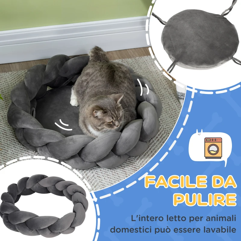 PawHut Letto per Cani e Gatti da Interni Imbottito e Lavabile con Cuscino Separato, Ø55x14cm, Grigio