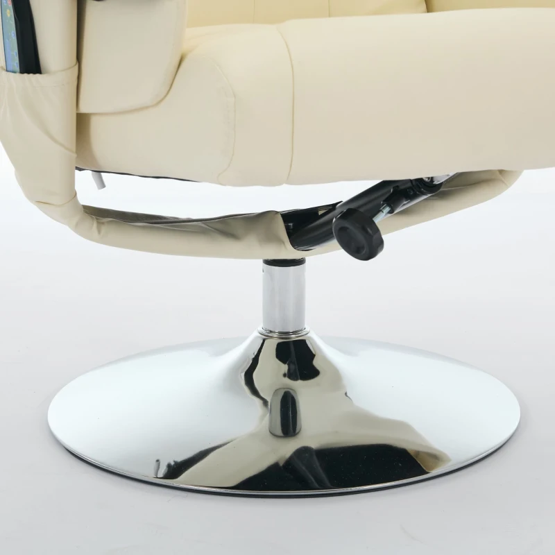 Poltrona relax, reclinabile e massaggiante a 5 punti, con funzione di riscaldamento elettrico e poggiapiedi, girevole a 360°, in tessuto PU, 75x76x103 cm, Beige