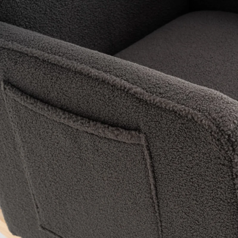 Sedia a dondolo con poggiapiedi e schienale alto, in tessuto Teddy, 67x96-127x96 cm, Grigio Scuro