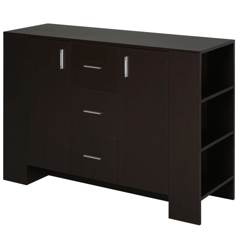 HOMCOM Credenza in Stile Classico per Sala da Pranzo con 2 Ante, 3 Cassetti e 3 Ripiani, in Legno Scuro, 120 x 38 x 84cm