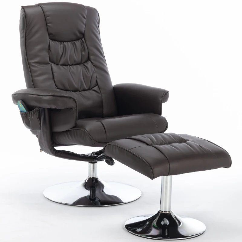 Massagesessel mit PU-Leder, 5-Punkt-Massagegerät und Heizfunktion, 360° drehbar, für Wohnzimmer und Schlafzimmer, 79x79x106 cm, Braun