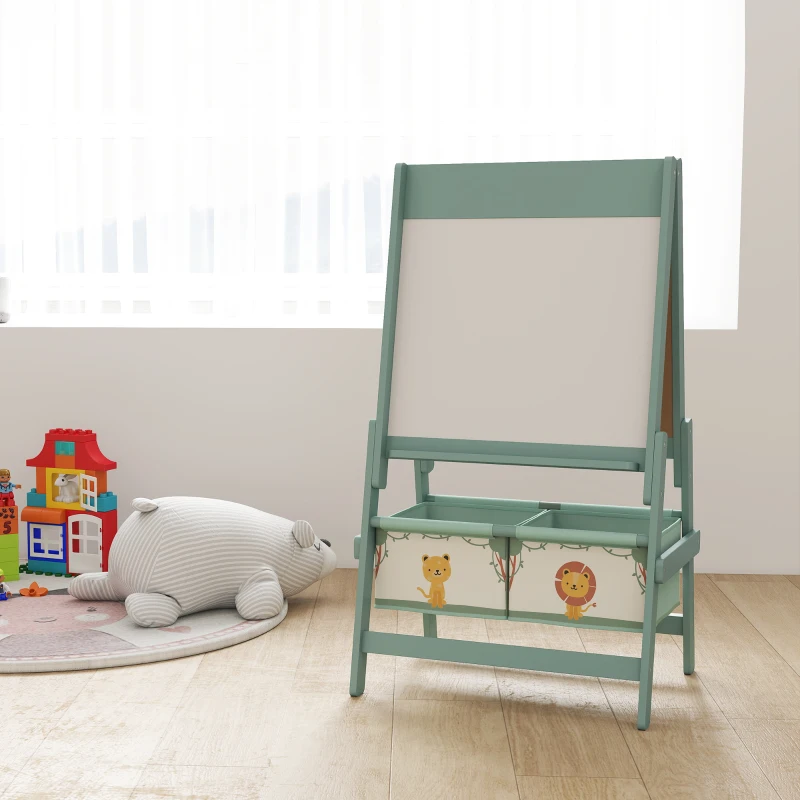 AIYAPLAY Cavalete de Pintura para Crianças 3 em 1 para Crianças acima de 3 Anos com Rolo de Papel e Cestos de Arrumação 54x46x94 cm Verde