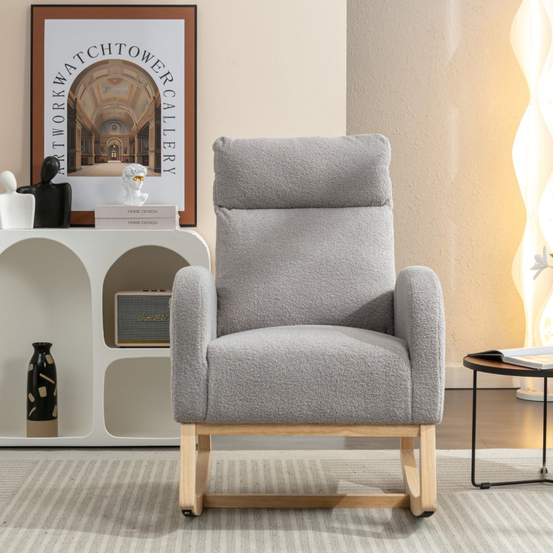 Fauteuil à bascule, avec coussin lombaire, aspect tissu Teddy, blanc crème