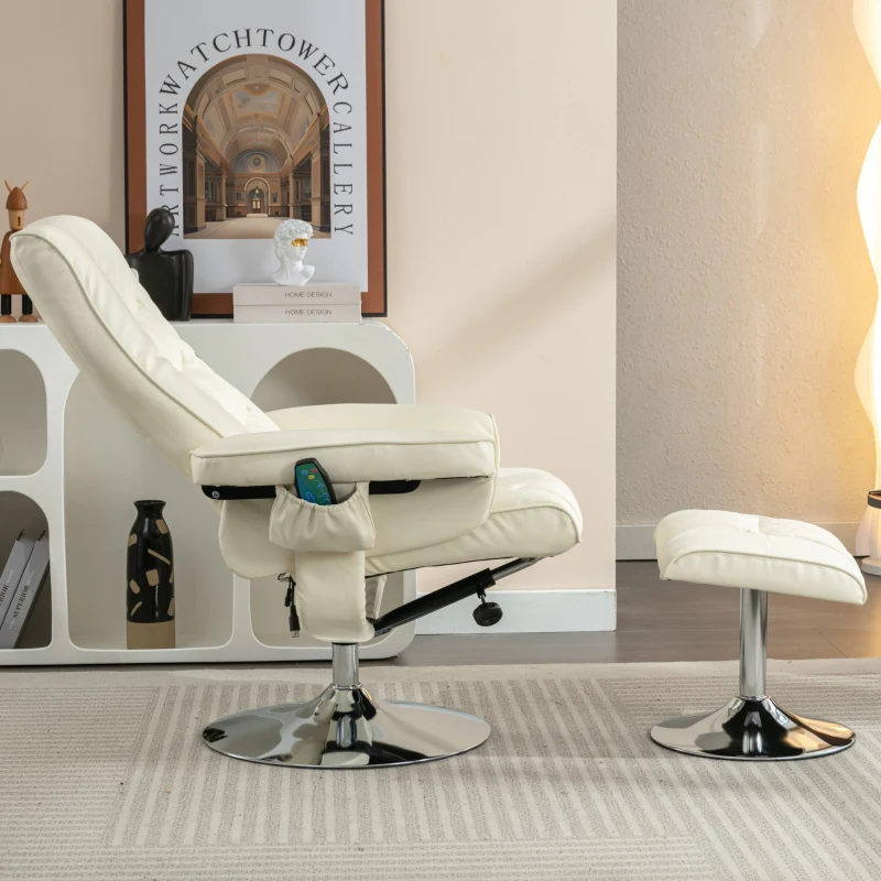 Fauteuil de massage en cuir PU, appareil de massage à 5 points et fonction chauffante, pivotant à 360°, pour salon et chambre, 79x79x106 cm, Beige