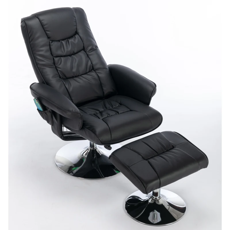 Massagesessel mit PU-Leder, 5-Punkt-Massagegerät und Heizfunktion, 360° drehbar, für Wohnzimmer und Schlafzimmer, 79x79x106 cm, Schwarz