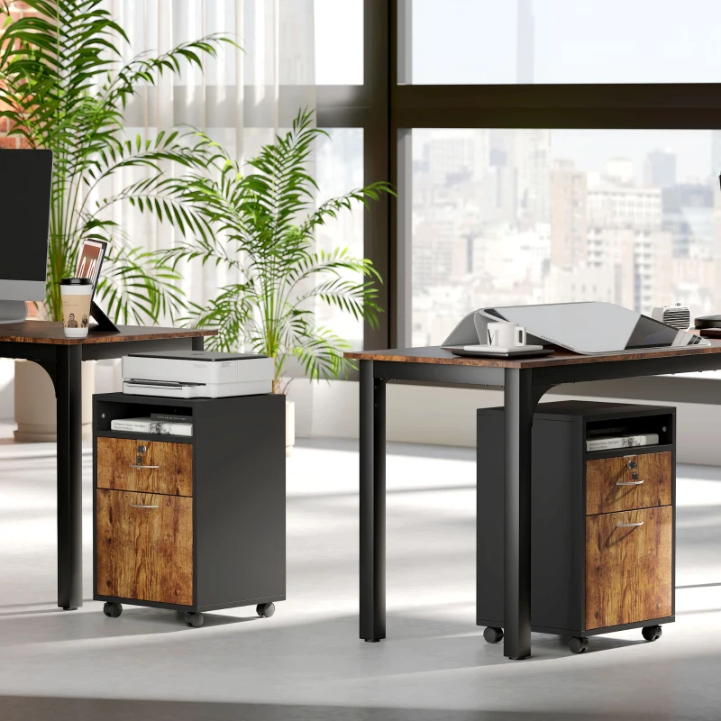 HOMCOM Meuble de Bureau avec Étagère Ouverte, Tiroir avec Serrure et Armoire, 40x35x60 cm, Marron