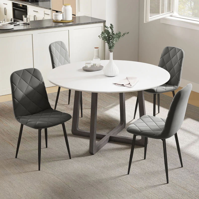 HOMCOM Eetkamerstoelen, 4-delige set Keukenstoelen met rugleuning, Fluwelen uitstraling, Gevoerde stoelen met metalen poten, voor Eettafel, Grijs(m-11)