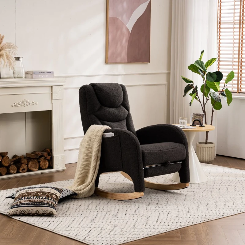 Poltrona relax a dondolo con braccioli, struttura imbottita ed ergonomica, 66x96-125.5x99 cm, Grigo Scuro