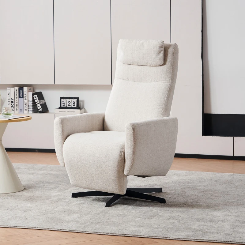 Fauteuil relax confortable avec fonction d'inclinaison, avec socle pivotant et dossier réglable, 67x80,5x110 cm, Beige