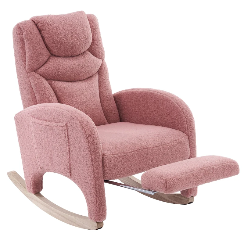Schaukelstuhl Relaxsessel mit Armlehne, gepolstert und ergonomisch, für Wohnzimmer und Schlafzimmer, 66x96-125,5x99 cm, Rosa