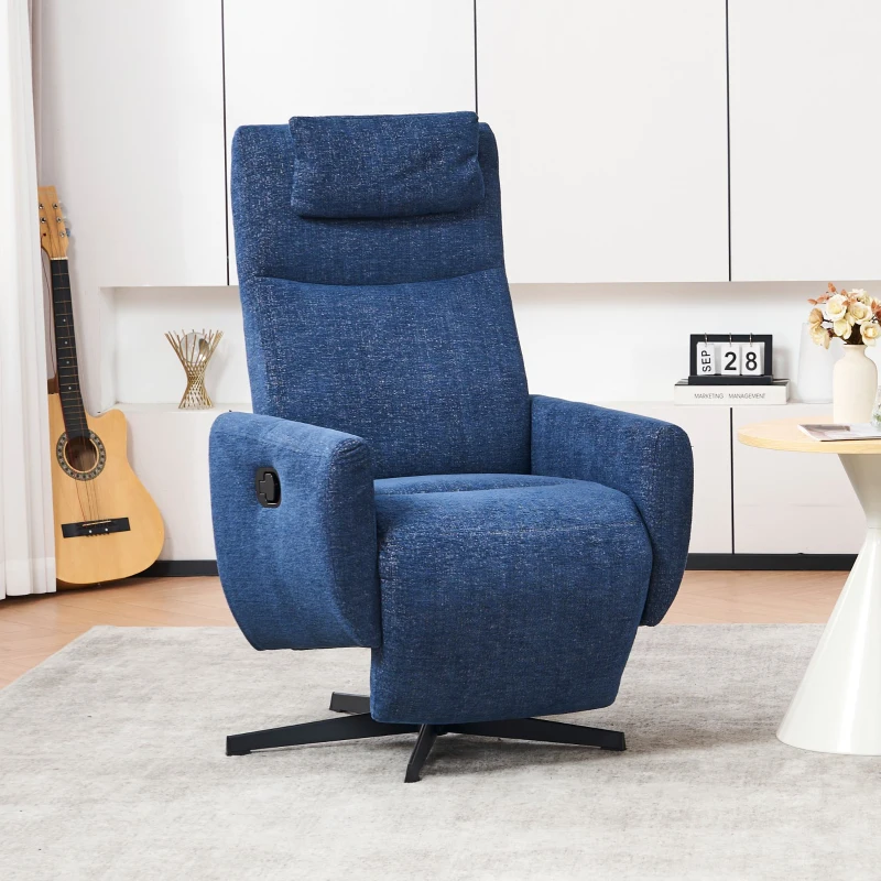 Fauteuil relax confortable avec fonction d'inclinaison, avec socle pivotant et dossier réglable, 67x80,5x110 cm, Bleu