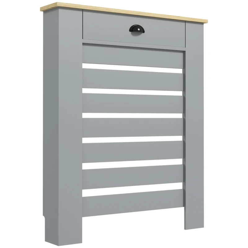 HOMCOM Heizkörperverkleidung aus MDF mit Lamellen, Gitterabdeckung mit Schublade, 78x19x95,5 cm, Grau