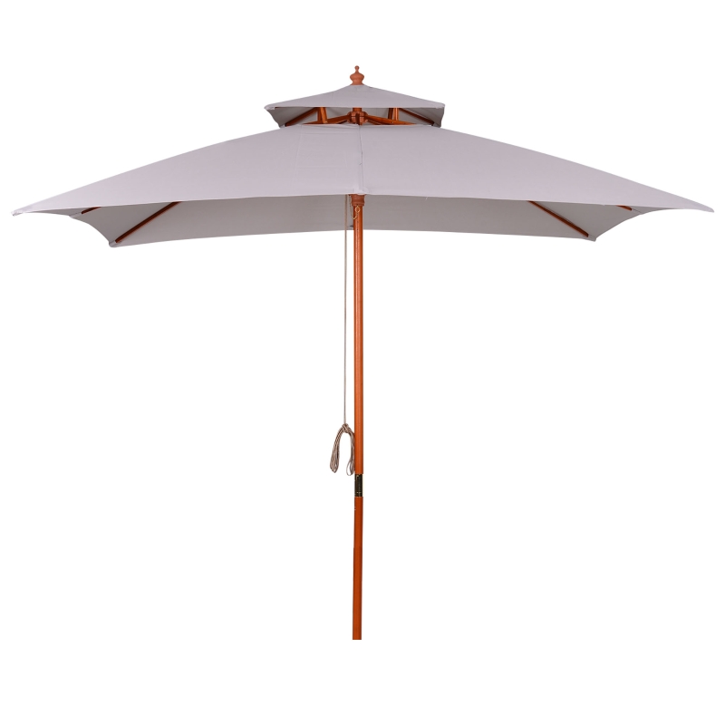Outsunny Ombrellone da Giardino 3x3m con 8 Stecche in Bambù e Copertura Parasole a 2 Livelli, Grigio