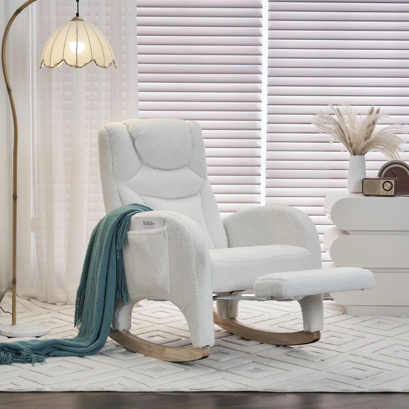 Silla Mecedora Sillón Relax con Reposabrazos Acolchado y Ergonómico para Sala de Estar y Dormitorio 66x96-125,5x99 cm Blanco