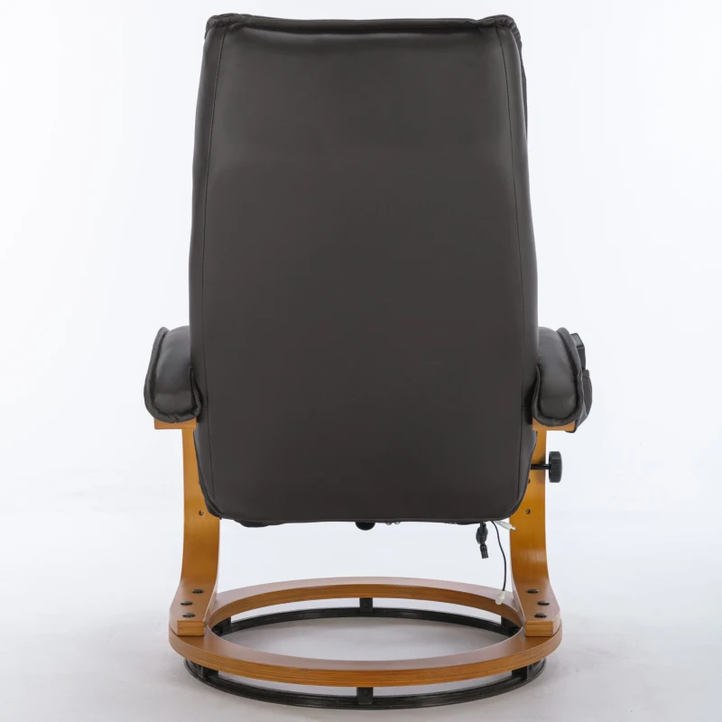 Poltrona massaggiante a 5 punti con base in legno curvato e rivestita in pelle PU, 67x85x103 cm, Marrone
