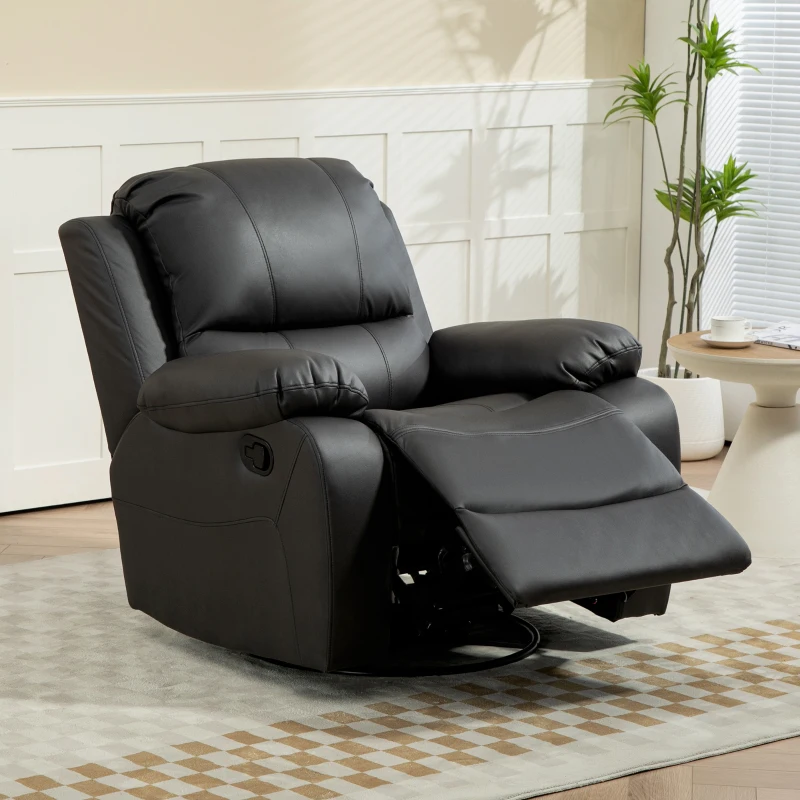 HOMCOM Relaxstoel, Verstelbare Leuning & Voetsteun, Draaibaar, tot 150 kg, Stalen Frame, 93x100x98cm, Zwart(m-10)
