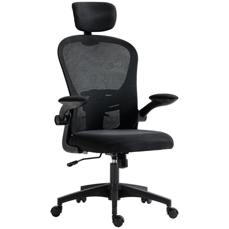 Vinsetto Silla de Oficina de Malla Silla de Escritorio Respaldo Alto Reposacabezas Ajustable Soporte Lumbar 4D 62x64x120 cm Negro