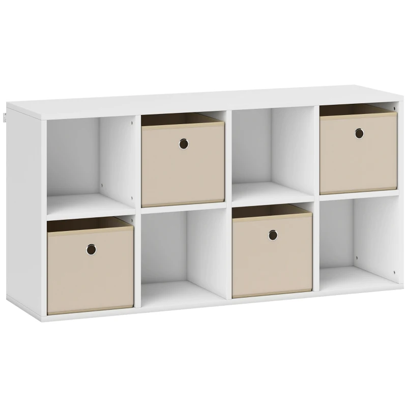 HOMCOM Estante Cubo Estante de Armazenamento Horizontal ou Vertical com 8 Compartimentos e 4 Gavetas de Tecido 53,7x30x79,8 cm Branco e Bege