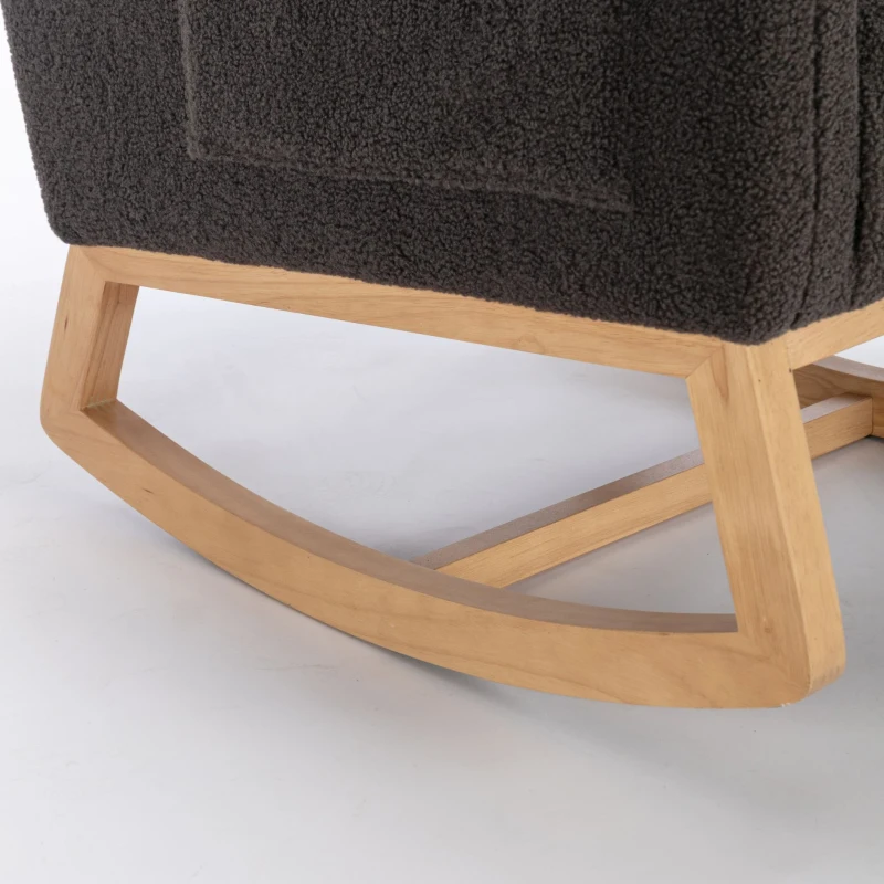 Sedia a dondolo moderna rivestita in tessuto Teddy con design ergonomico a schienale alto, per soggiorno e camera da letto, 71x96.5x101 cm, Grigio Scuro