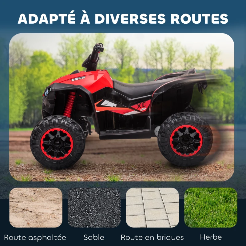HOMCOM Quad électrique enfant de 3 à 5 ans 12 V 2 moteurs 2 vitesses 3-6 km/h phares LED klaxon rouge(m-5)