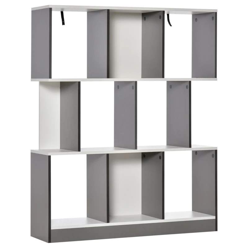 HOMCOM Bibliothèque étagère Meuble de Rangement 3 Niveaux Design Contemporain MDF E1 Bicolore Gris Blanc