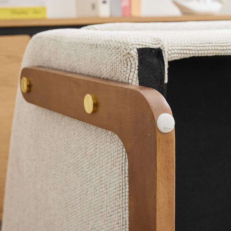 Fauteuil au style moderne pour salon, avec accoudoirs en bois et coussin de dossier, tissu chenille, 73,5x73,5x73,5 cm, Beige
