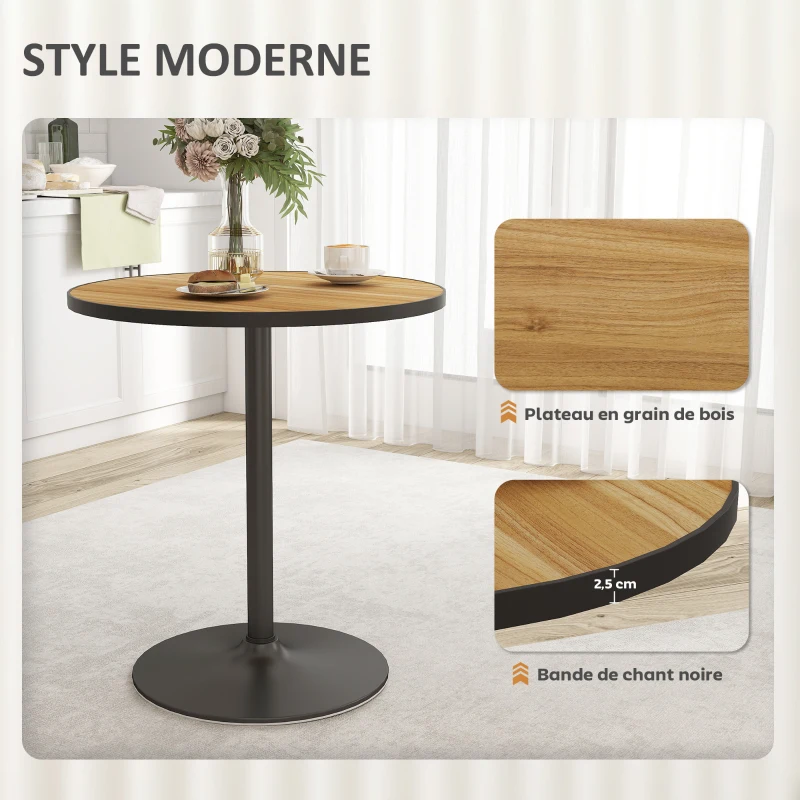 HOMCOM Table à manger ronde pour 2 à 4 personne Ø70 cm moderne avec plateau effet bois et base ronde, chêne