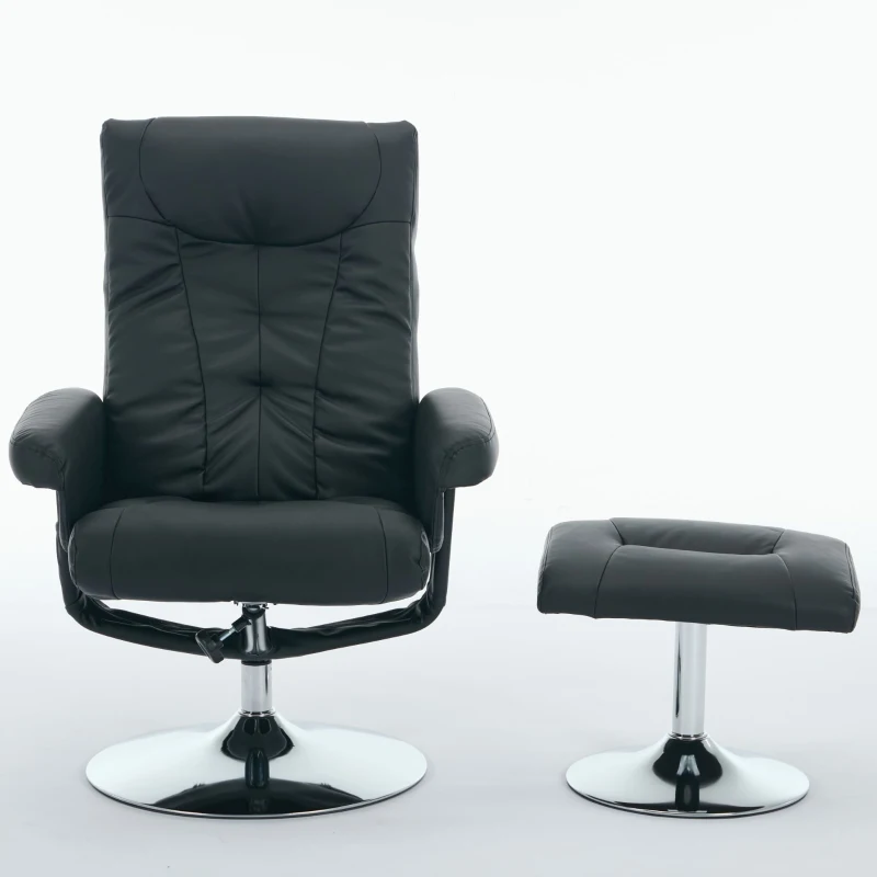 Poltrona relax, reclinabile e massaggiante a 5 punti, con funzione di riscaldamento elettrico e poggiapiedi, girevole a 360°, in tessuto PU, 75x76x103 cm, Nero