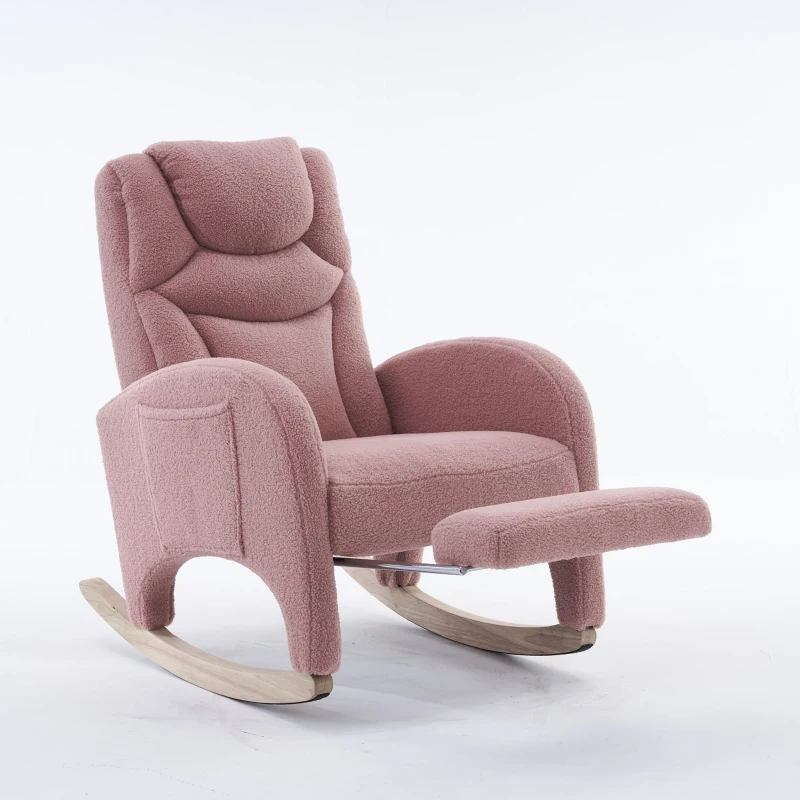 Silla Mecedora Sillón Relax con Reposabrazos Acolchado y Ergonómico para Sala de Estar y Dormitorio 66x96-125,5x99 cm Rosa