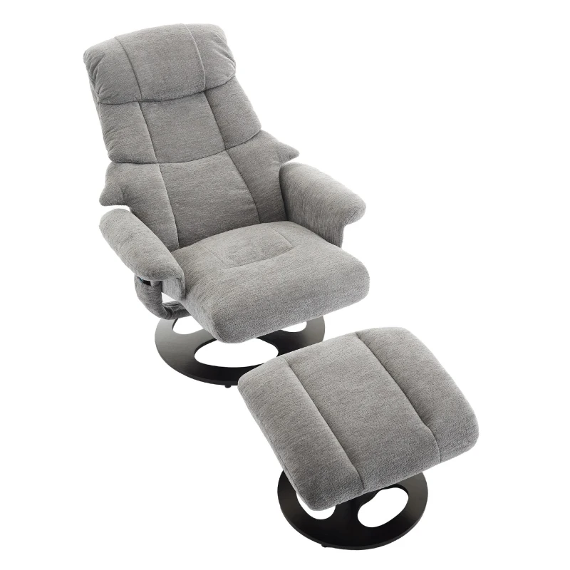 Komfortabler Relaxsessel mit Massage- und Wärmefunktion, 360° drehbar, Liegefunktion & Hocker, Chenille-Stoff, 81x83,5x111 cm, Grau