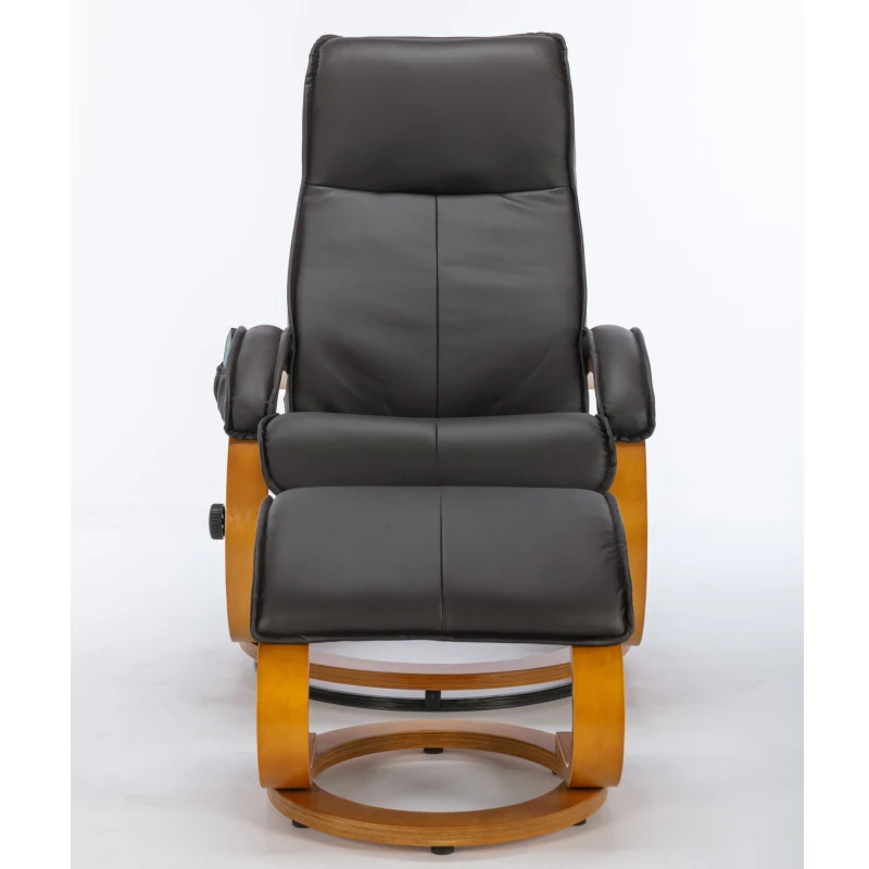 Poltrona massaggiante a 5 punti con base in legno curvato e rivestita in pelle PU, 67x85x103 cm, Marrone