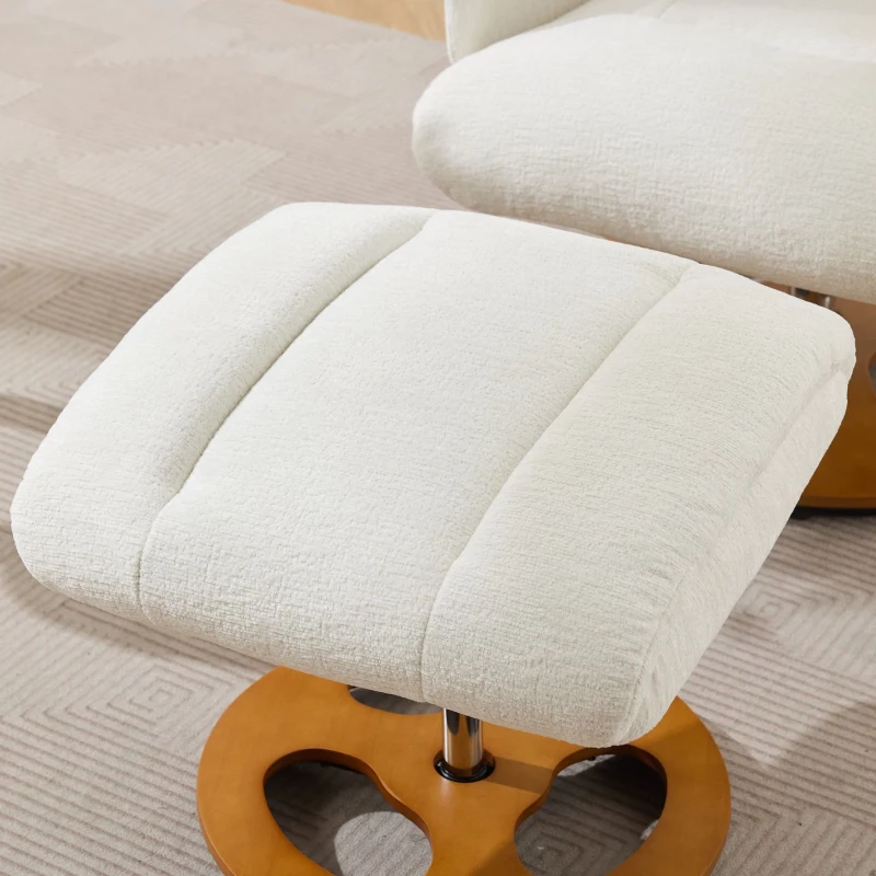 Fotoliu confortabil de relaxare cu funcție de masaj și încălzire, rotativ la 360°, spătar reglabil și taburet, material chenille, 81x83,5x111 cm, Alb