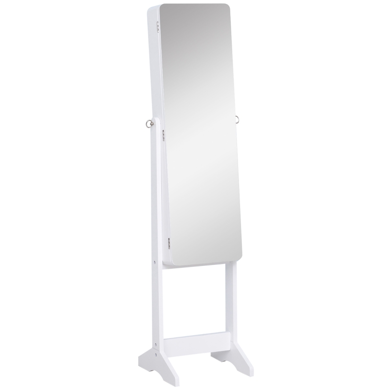 HOMCOM LED Schmuckschrank mit Innenspiegel Spiegelschrank klappbare Ablage Standspiegel verstellbar Weiß 146 cm hoch