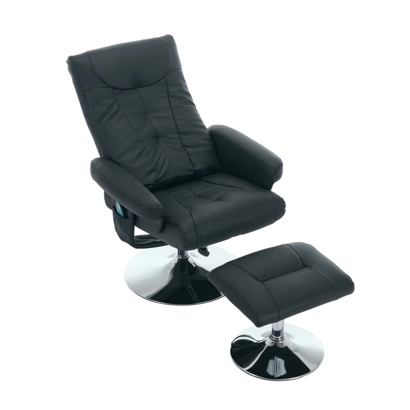 Relaxsessel mit Liegefunktion und 5-Punkte-Massage, Fernsehsessel mit elektrischer Heizfunktion und Hocker, 360° drehbar, PU-Stoff, 75x76x103 cm, Schwarz