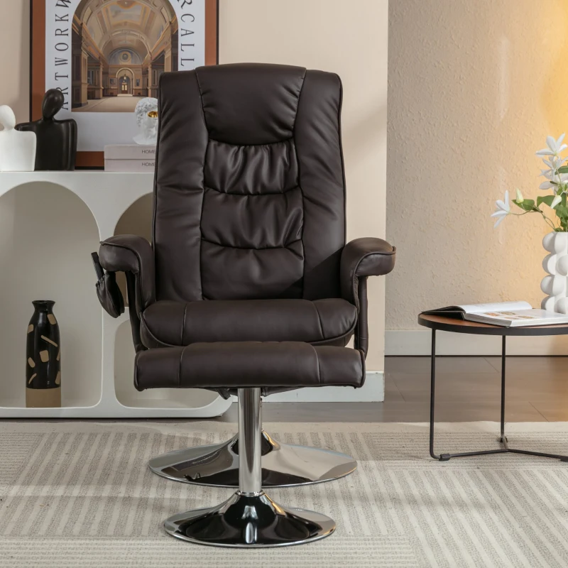 Fauteuil de massage en cuir PU, appareil de massage à 5 points et fonction chauffante, pivotant à 360°, pour salon et chambre, 79x79x106 cm, Marron