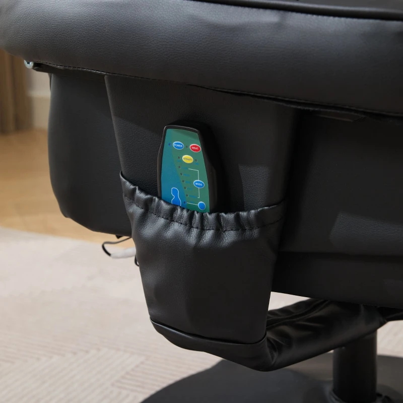 Poltrona massaggiante e reclinabile in tessuto PU con rotazione a 360° e poggiapiedi, 75x79.5x107 cm, Nero