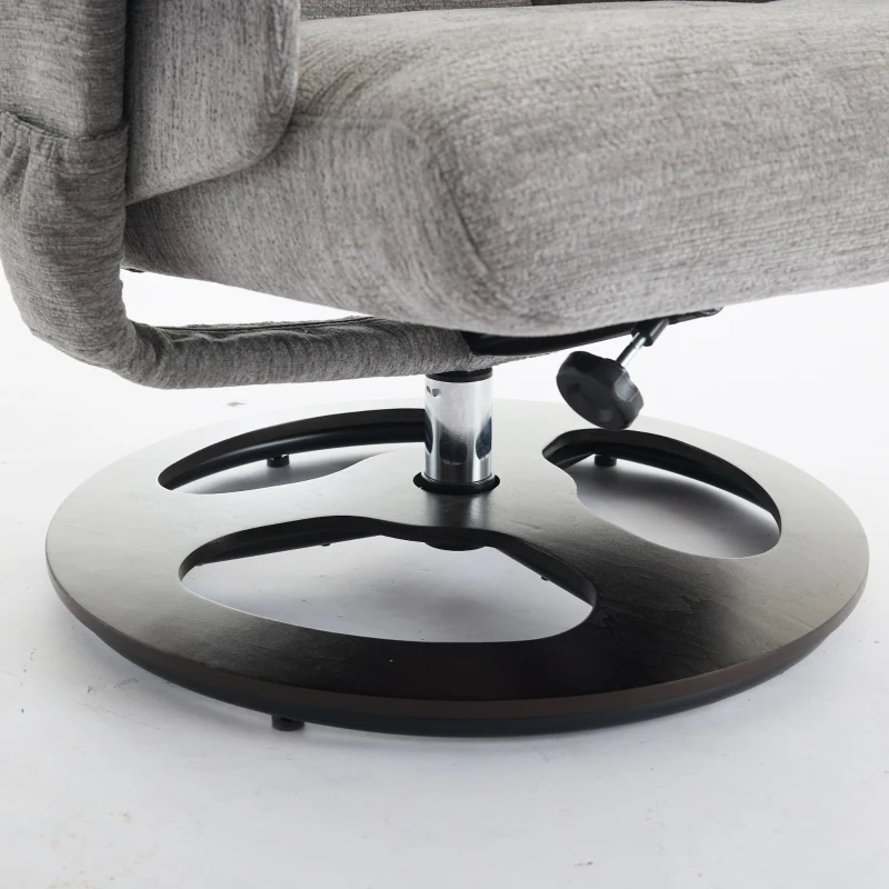 Poltrona relax girevole con funzione massaggiante e riscaldante, schienale e poggiapiedi regolabili, in chenille, 81x83.5x111 cm, Grigio