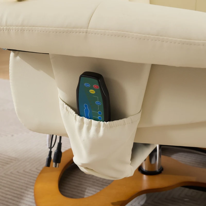 Poltrona relax girevole con funzione massaggiante e riscaldante, schienale e poggiapiedi regolabili, in tessuto PU, 81x83.5x111 cm, Bianco