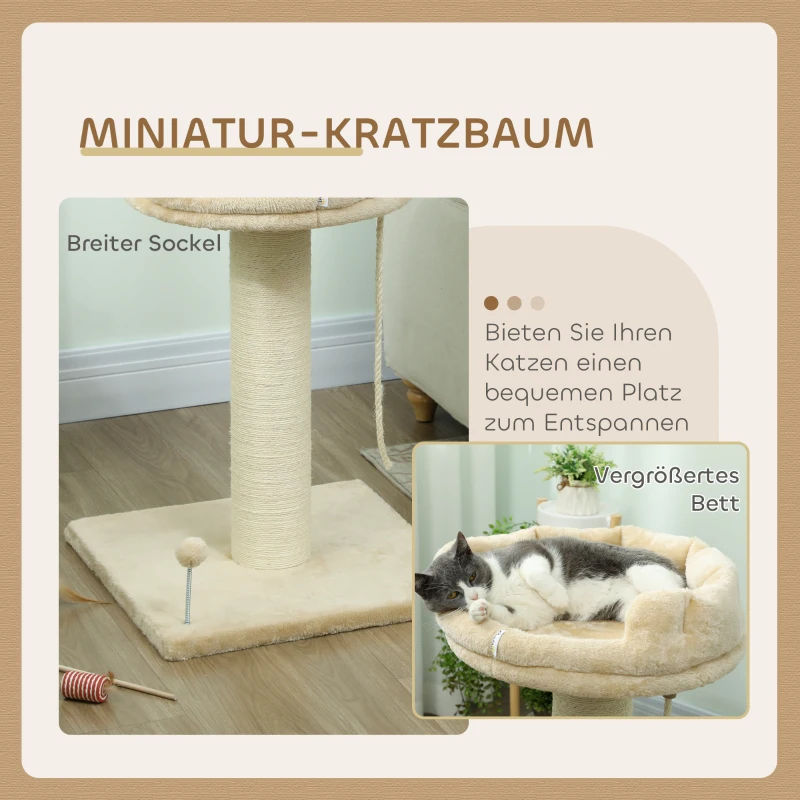 PawHut Kratzbaum Katzenbaum Katzenbett, 1 Katzenbett, inkl. Katzenspielzeug, 55 cm x 55 cm x 83 cm, Beige