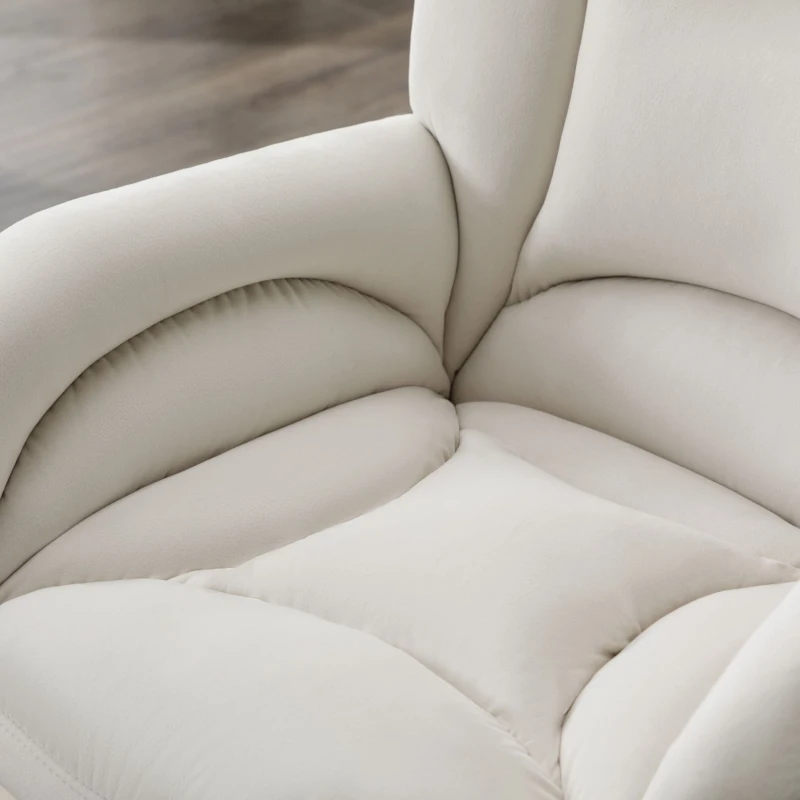 Silla Giratoria Ajustable en Altura en Tela de Terciopelo con Patas Doradas Diseño Ergonómico para Oficina y Dormitorio 62x64x88-97 cm Marfil