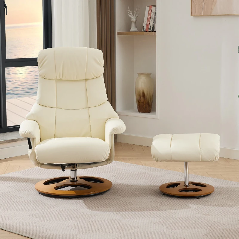 Poltrona relax girevole con funzione massaggiante e riscaldante, schienale e poggiapiedi regolabili, in tessuto PU, 81x83.5x111 cm, Bianco