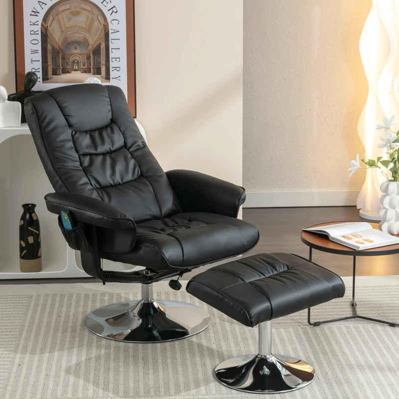 Massagesessel 5-Punkt Massage mit Heizfunktion und Ottomane 360° drehbar für Wohnzimmer und Schlafzimmer Schwarz