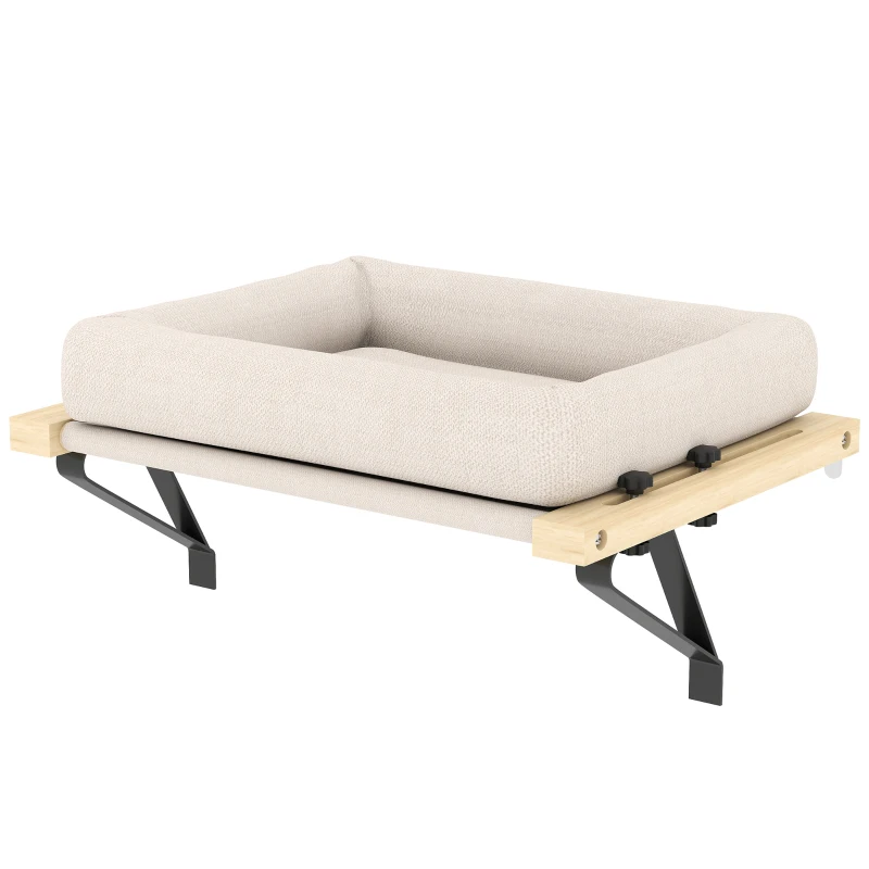PawHut Lit pour Chat, 50x36cm Hamac pour Chat avec Support Ajustable, Coussin Amovible Lavable en Machine, Lit pour Chat de moins de 6 kg, Crème
